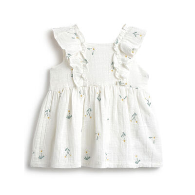 Girls White Printed Sleeveless Dress